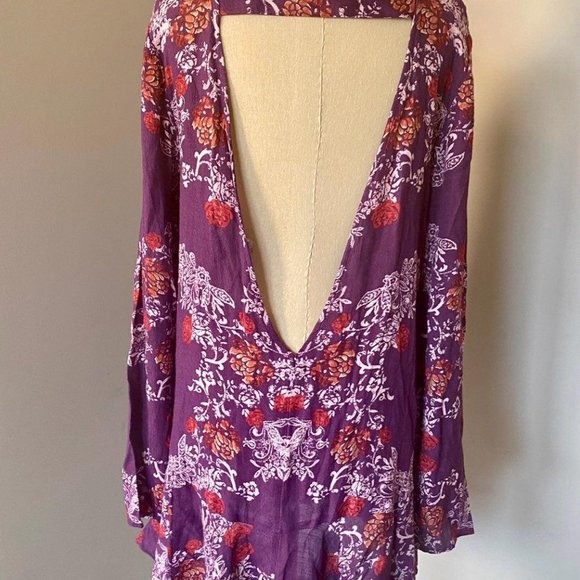 New Free People Smooth Talker Floral Tunic Dress Plumberry Combo size medium - Picture 5 of 9